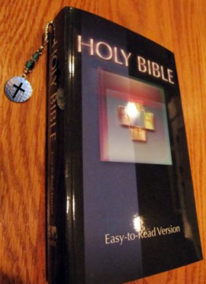 Holy Bible, Plus Metal Bookmark with CROSS etched in black in the pendant