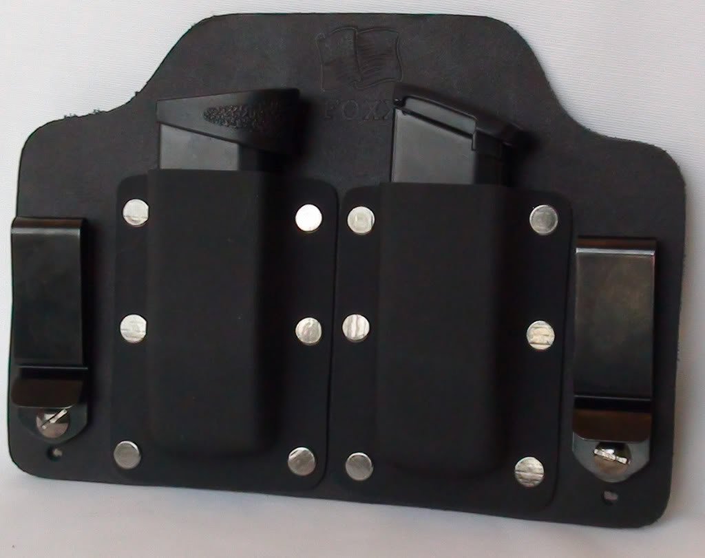 FoxX Leather & Kydex IWB Double Magazine Holster Carrier M&P Shield 9MM & .40cal
