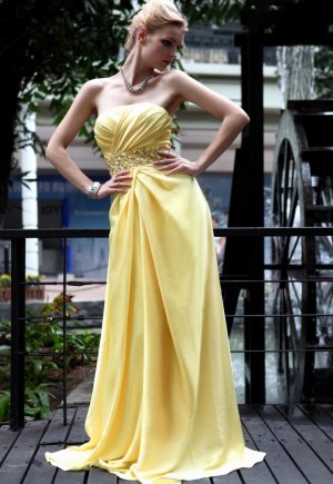 Gold Empire Evening Dress Senior Prom Dress With Jewelly