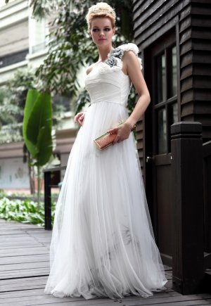 Princess Romantic One-shoulder Long Evening Dress Prom Dress Wedding Dress 30556