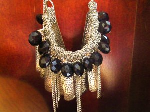 Black and Silver Statement Necklace w/ Matching Earrings