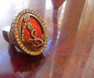 Orange/rhinestone Cocktail Ring