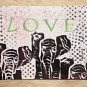 Whimsical letterpressed LOVE card with original stamped handcarved elephant