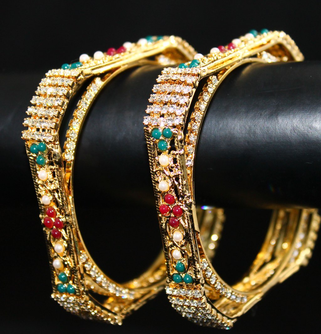 Polki & Crystal bangle on gold plated metal indian bangles set