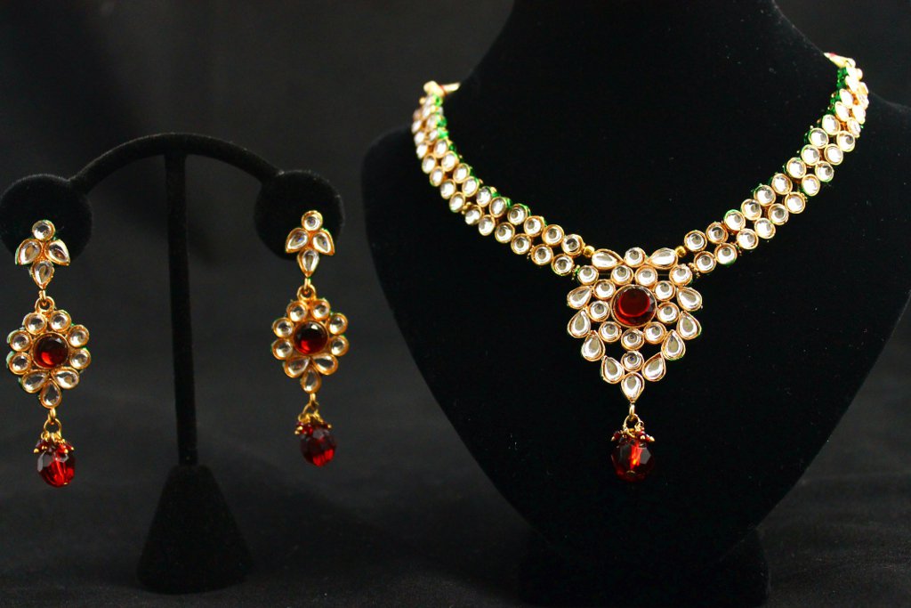 Classic Kundan Necklace Set - Indian Costume Jewelry