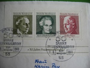 BUNDE GERMANY SPECIAL BLOCK 1969 USED COVER