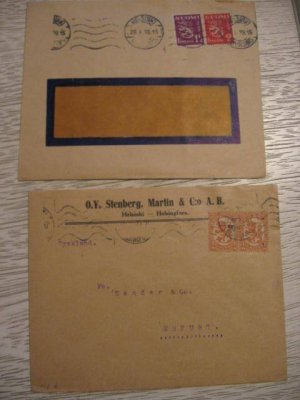 2 FINLAND OLD COVER PAIR STAMP AD ADVERTISING  CVR