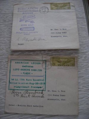 2 USA COVER DEDICATE LEGION + BLOOMINGTON 1930'S  AVIATION