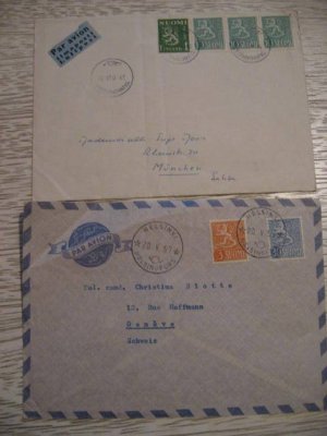 2 FINLAND OLD COVER AVION PAIR STAMP TO SWITZERLAND AND  GERMANY
