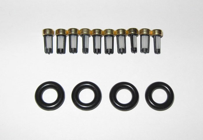 10 Fuel Injector Micro Basket Filters + Orings - Bosch
