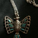 Silver Tone Metal Phoenix Bird South Western Style Necklace Turquoise Beads