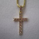 Iced Out Cross On 24 Inch Cuban Link Gold Plating
