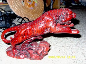 Red pouncing Tiger Sculpture