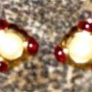 Vintage Gold and Ruby Clip On Earrings by Monet