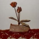 Hand Sculpted Copper Rose Sculpture on Wood