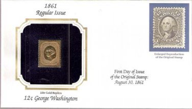 1861 Regular Issue 22kt Gold 12 Cent George Washington Stamp