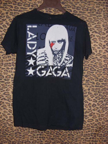 Lady Gaga Art print Black tee Shirt, Size M