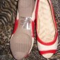 Tan with Red Trim Canvas Upper Ladies Flats, Size 6