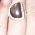 Tiger Eye Half Moon Ring in heavy Silver, Size 8