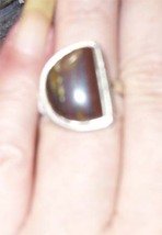 Tiger Eye Half Moon Ring in heavy Silver, Size 8