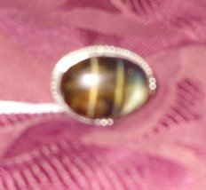 Tiger Eye Large Oval Ring in heavy Silver, Size 7