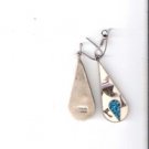 Vintage Alpaca mexico Silver & Inlaid Teardrop Earrings