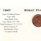 1947  Wheat Cent , Copper Penny , Circulated United States Currency