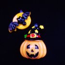 New Set of 2 Bat Over Moon Jack-O-Latern Mini Tree Ornaments