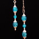 Set of 2 Elegant Crystal Teal Beads Silver Plated Ceiling Fan Light Pull Chains