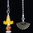 Set of 2 Crystal Brown Bead Orange Ruffled Bronze Ceiling Fan Light Pull Chains