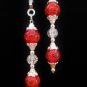 Set of 2 New Elegant Crystal Red Beads Silver Plated Ceiling Fan Light Pull Chains