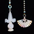 Set of 2 Crystal Ruffled Shade Mini Bulb Silver Plated Ceiling Fan Light Pull Chains