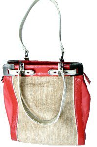 NEW BCBG MAXAZRIA LEATHER-TRIM STRAW TOTE