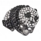 NEW BCBG MAXAZRIA PANDA BLACK SILVER RHINESTONE RING 7