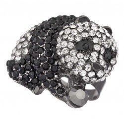 NEW BCBG MAXAZRIA PANDA BLACK SILVER RHINESTONE RING 7