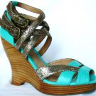 NEW ELEGANT CHIC EMERALD LEATHER  WEDGE ALDO SHOE 8
