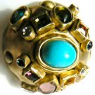 NEW BCBG MAXAZRIA MULTI COLOR STONE OVAL YELLOW GOLD PAVE RING SZ 5