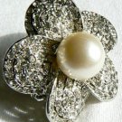 NEW BCBG MAXAZRIA OVERSIZED MULTISTONE PEARL FLORAL RING ELASTIC BAND OZ