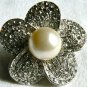 NEW BCBG MAXAZRIA OVERSIZED MULTISTONE PEARL FLORAL RING ELASTIC BAND OZ