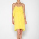 $592 MAX AZRIA RUNWAY CANARY YELLOW STRAPLESS WOVEN GEORGETTE DRAPED DRESS L