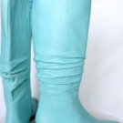 $800 NEW 100% AQUA LEATHER  ANGELA FALCONI KNEE BOOTS 6