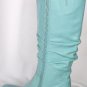 $800 NEW 100% AQUA LEATHER ANGELA FALCONI KNEE BOOTS 6
