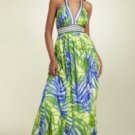 $378 NWT BCBG LARKSPUR BLUE SILK HALTER LONG DRESS GOWN