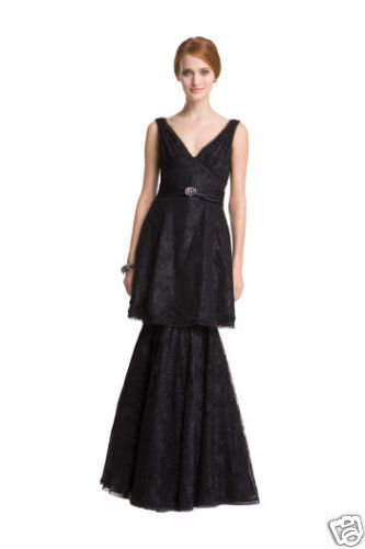 $915 BCBG BLACK ALLOVER LACE TIERED NIGHT GOWN DRESS 8