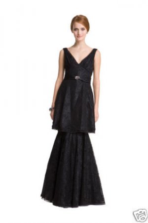 $915 BCBG BLACK ALLOVER LACE TIERED NIGHT GOWN DRESS 8