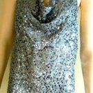 $198 NWT BCBGMAXAZRIA SILVER SEQUIN DRAPE EVENING TOP S