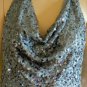 $198 NWT BCBGMAXAZRIA SILVER SEQUIN DRAPE EVENING TOP S