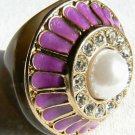 NEW BCBG MAXAZRIA PURPLE RHINESTONE PEARL OVAL PLASTIC PAVE RING SZ 6