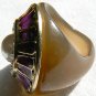 NEW BCBG MAXAZRIA PURPLE RHINESTONE PEARL OVAL PLASTIC PAVE RING SZ 6