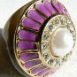 NEW BCBG MAXAZRIA PURPLE RHINESTONE PEARL OVAL PLASTIC PAVE RING SZ 6